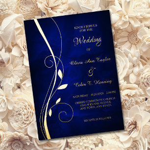 Elegant Leaf Swirl Deep Blue Wedding 