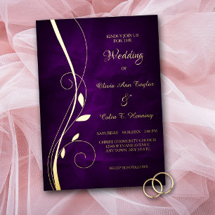 Elegant Leaf Swirl Deep Purple Wedding