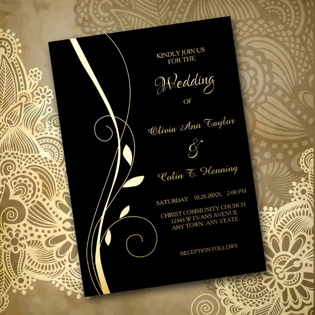 Elegant Leaf Swirl Wedding Foil Invitation (Creator Uploaded)