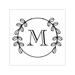 Elegant Leaf Wreath Frame #2 Initial Monogram Self-inking Stamp