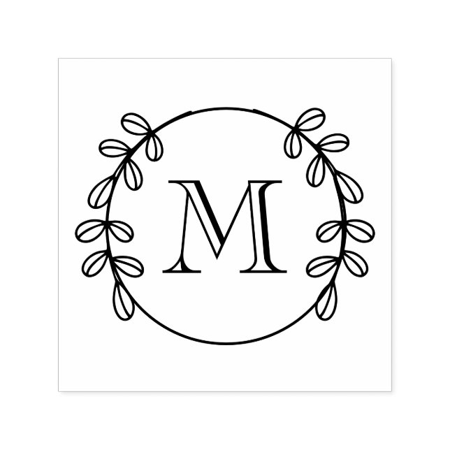 Elegant Leaf Wreath Frame #2 Initial Monogram Self-inking Stamp (Design)