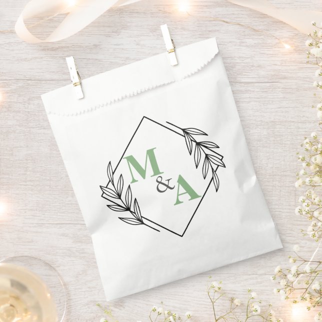 Elegant Leaf Wreath Monograms Greenery Wedding  Favour Bags (Clipped)