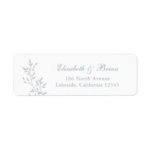 Elegant Leafy Branch Blue Script Wedding Address