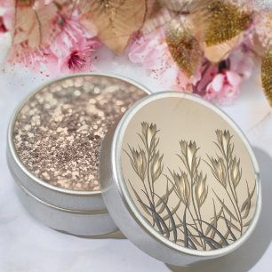 Elegant leafy bunch of flowers beige and gold classic round sticker
