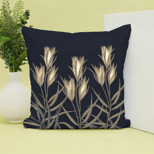 Elegant leafy bunch of flowers black & gold floral cushion