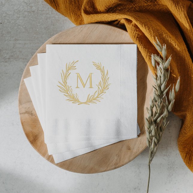 Elegant Leafy Crest Personalised Monogram Initial  Foil Napkins (Creator Uploaded)
