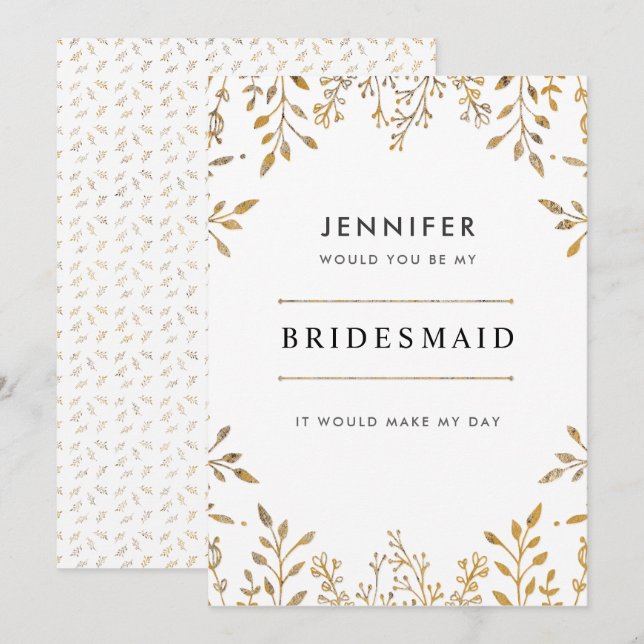 Elegant Leafy Gold Bridesmaid Invitation (Front/Back)