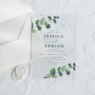 Elegant Leafy Green Wedding Acrylic Invitations