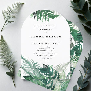 Elegant Leafy Greenery Watercolor Arch Wedding Invitation
