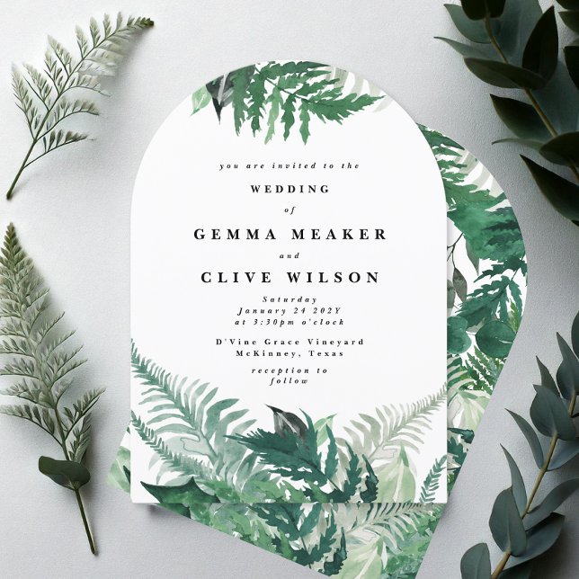 Elegant Leafy Greenery Watercolor Arch Wedding Invitation (Creator Uploaded)