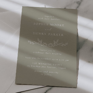 Elegant Leafy Line Art Wedding Invitation