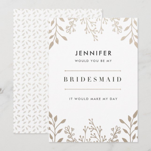 Elegant Leafy Rose Gold Bridesmaid Invitation (Front/Back)