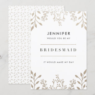 Elegant Leafy Rose Gold Bridesmaid Invitation