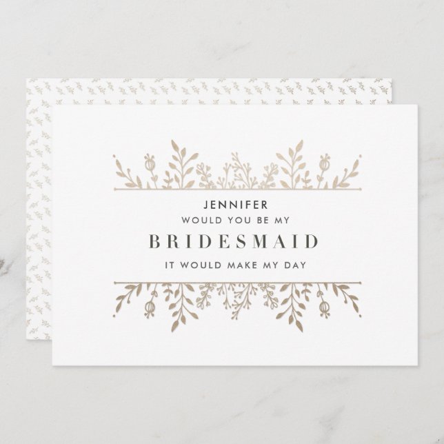 Elegant Leafy Rose Gold Bridesmaid Invitation (Front/Back)