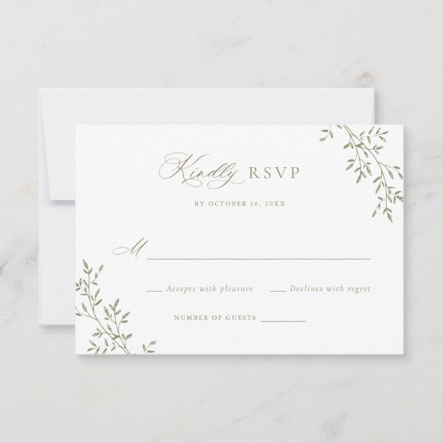 Elegant Leafy Sage Laurel Botanical Wedding RSVP Invitation (Front)