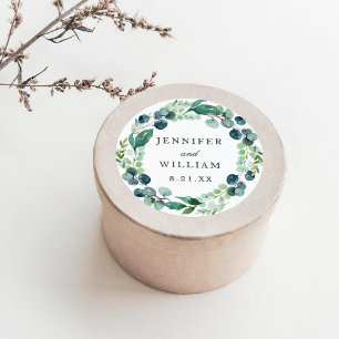 Elegant Leafy Watercolor Botanical Wedding Classic Round Sticker