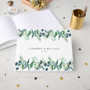 Elegant Leafy Watercolor Botanical Wedding Guest Book