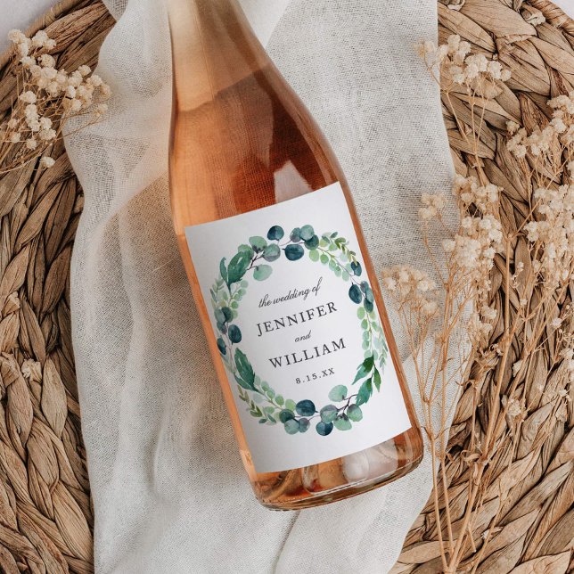 Elegant Leafy Watercolor Botanical  Wedding Wine Label (Creator Uploaded)
