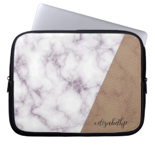 Elegant Leather Faux Marble/customise name Laptop Sleeve