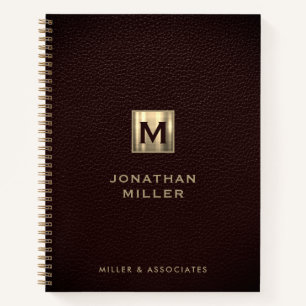 Elegant Leather Gold Initial Logo Notebook