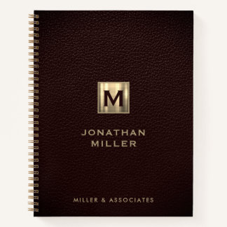 Elegant Leather Gold Initial Logo Notebook