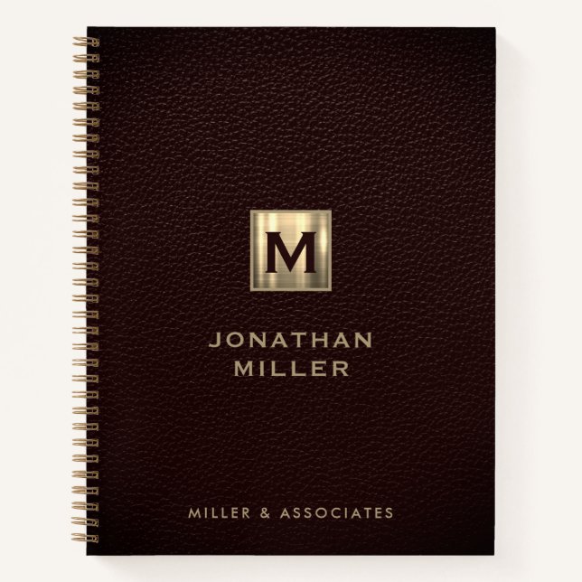Elegant Leather Gold Initial Logo Notebook (Front)