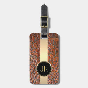 Elegant Leather & Gold Metal monogrammed Name Luggage Tag