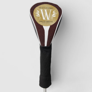 Elegant Leather Leaf & Vintage Paper Surname Motto Golf Head Cover