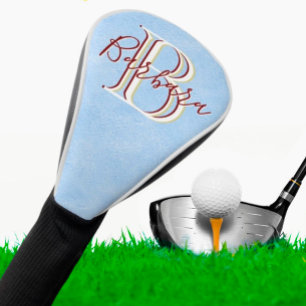 Elegant Leather-look Blue 3 Colour Monogram I Name Golf Head Cover