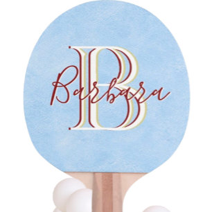 Elegant Leather Look Blue 3 Colour Monogram I Name Ping Pong Paddle