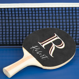 Elegant Leather Look Tri-Colour Monogram with Name Ping Pong Paddle