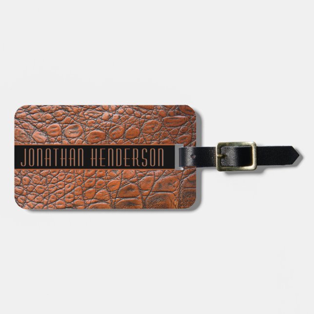 Elegant Leather Texture Men's Personalised Luggage Tag (Front Horizontal)