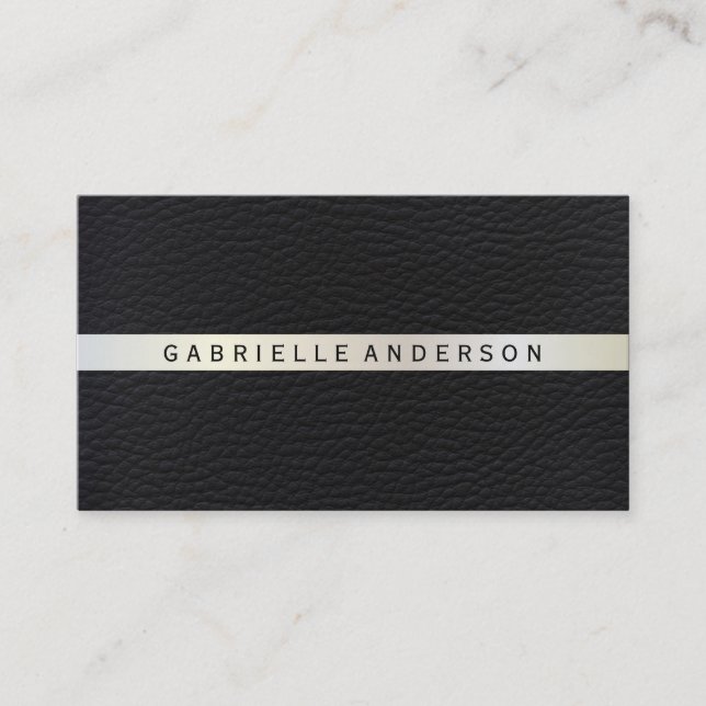 Elegant Leather with Luxe Metallic Trim Business Card (Front)