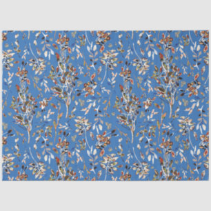 Elegant Leaves Berries Blue Watercolor Floral Tissue Paper