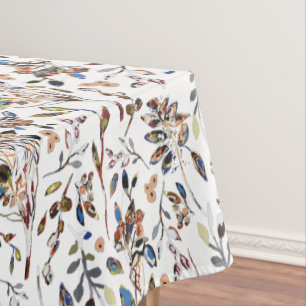 Elegant Leaves Berries Watercolor Floral Tablecloth