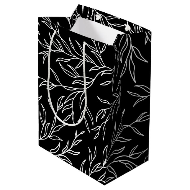 Elegant Leaves black and white Medium Gift Bag (Back Angled)