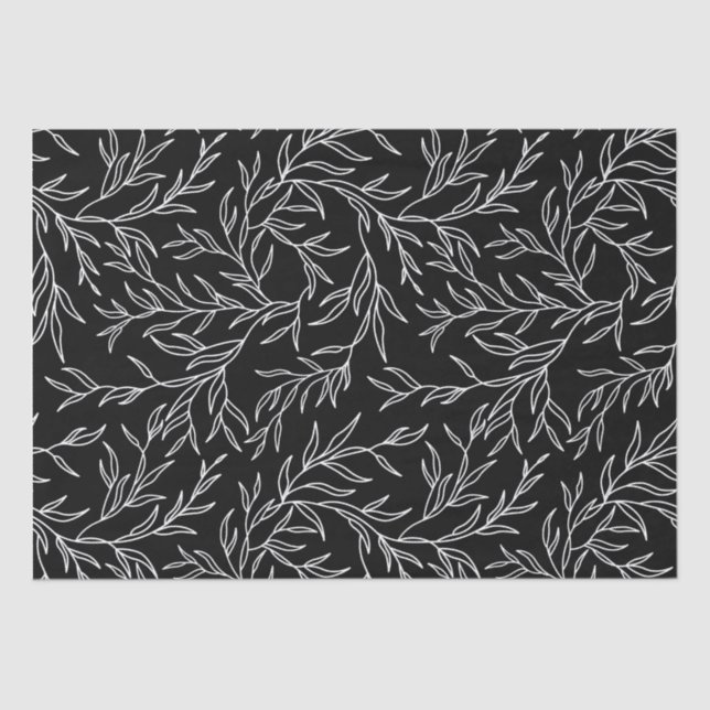Elegant Leaves black and white Tissue Paper  (Front)
