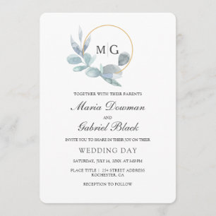 Elegant leaves. Botanical wedding Invitation