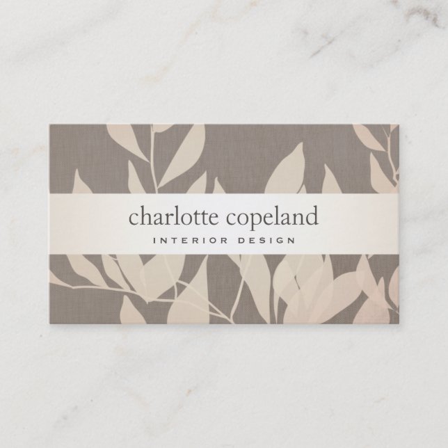 Elegant Leaves Chic Interior Design Taupe Nature Business Card (Front)