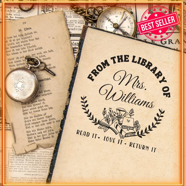 Elegant Leaves Custom From The Library Of  Self-inking Stamp (Creator Uploaded)