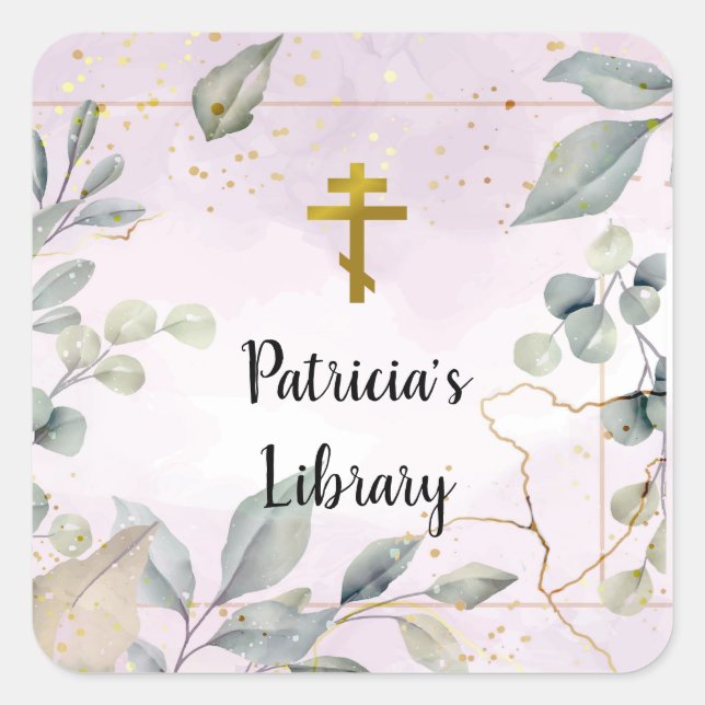 Elegant Leaves Customised Bookplate Sticker (Front)