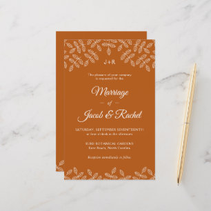 Elegant Leaves Deep Orange Fall Wedding Invitation