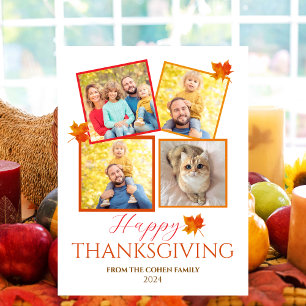 Elegant Leaves Fall thanksgiving family photo Holiday Postcard
