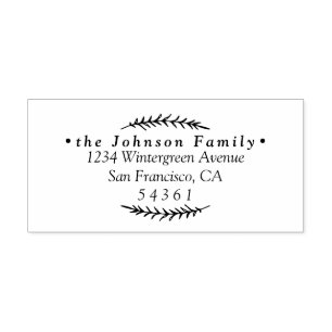 Elegant Leaves Family name Return Address Rubber Stamp
