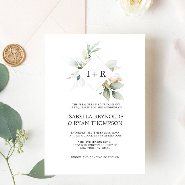ELEGANT Leaves Foliage Gold Watercolor WEDDING Invitation (ELEGANT Leaves Foliage Gold Watercolor WEDDING Invitation
)