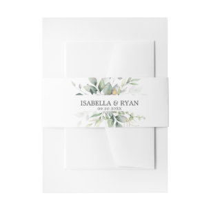 ELEGANT Leaves Foliage Gold Watercolor WEDDING Invitation Belly Band