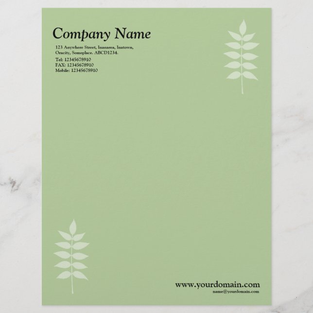 Elegant Leaves - Green Letterhead Design (Front)