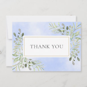 Elegant Leaves Greenery Watercolor Blue Thank You Card