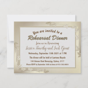 Elegant Leaves in Gold Wedding Rehearsal Dinner Invitation