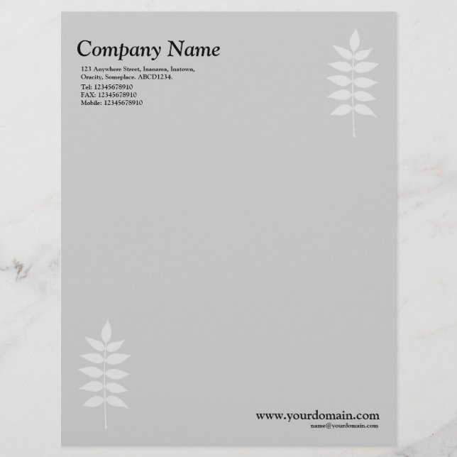Elegant Leaves- Light Grey Personalized Letterhead (Front)